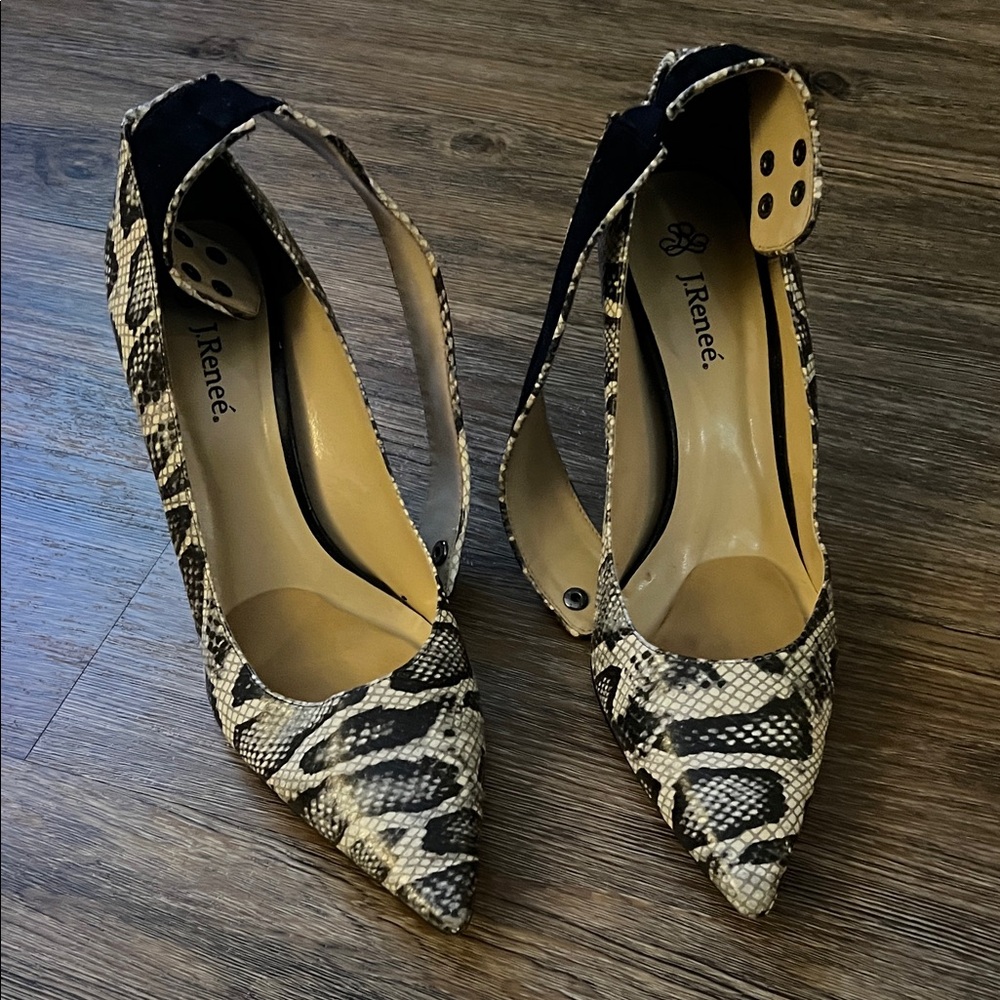 J.Renee Snake Print Heels in Black and Tan